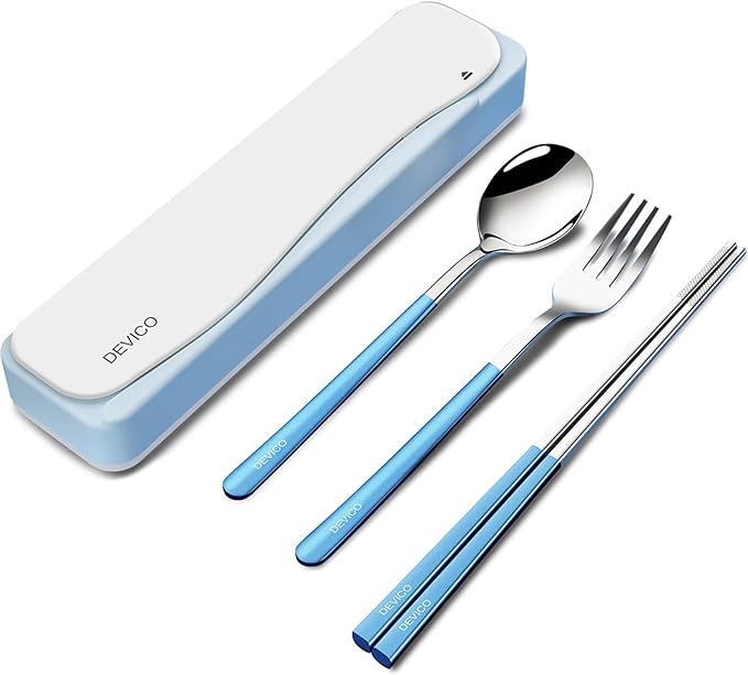 DEVICO Travel Utensils With Case, 18/8 Stainless Steel Camping Utensils by DEVICO