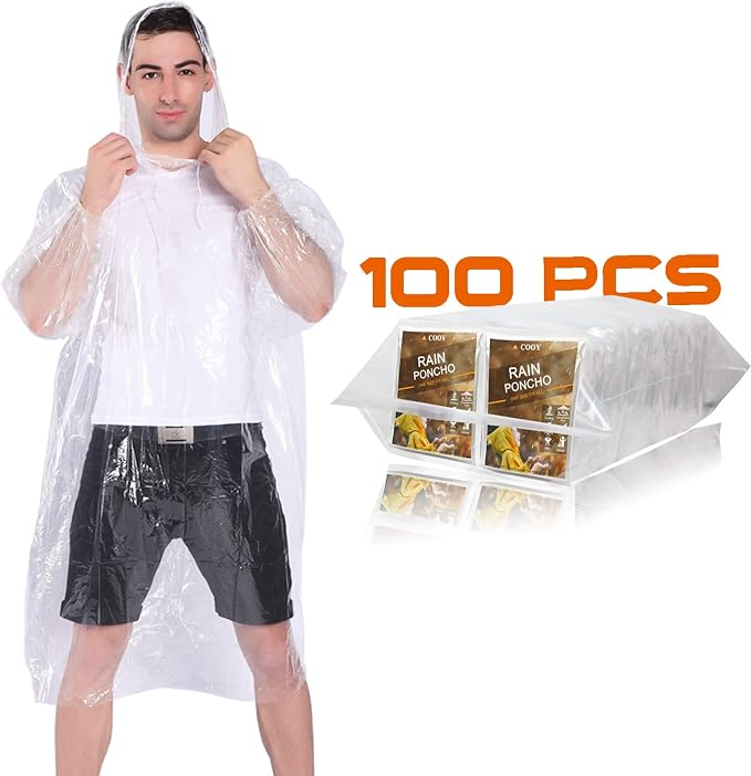 Rain Ponchos, with Drawstring Hood （10 Pack） Emergency Disposable Rain Ponchos - Image 2