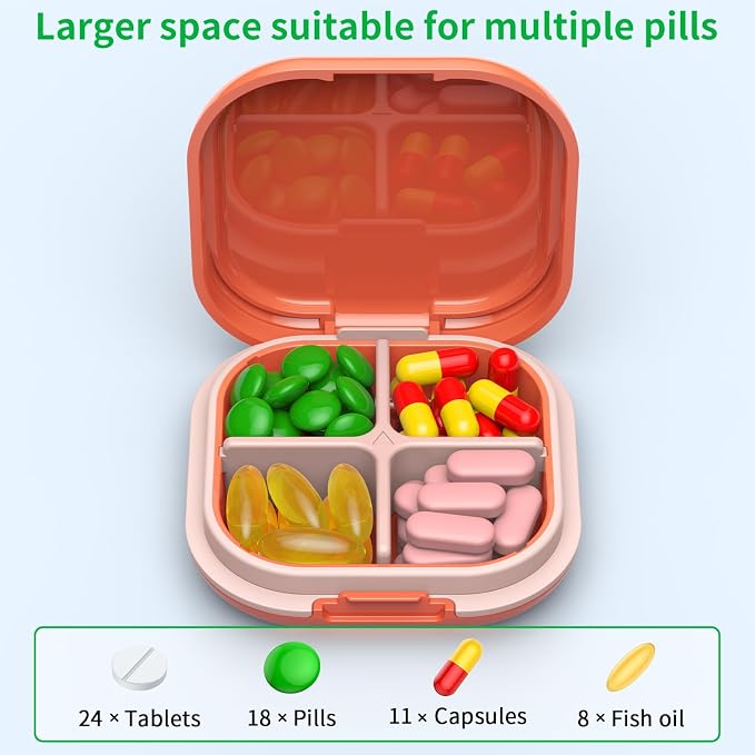 Daily Pill Organizer 4 Compartments, Small Pill Box Portable Travel Pill Case - Image 3