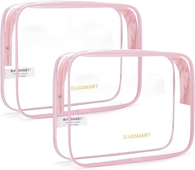 BAGSMART Clear Toiletry Bag, 2 Packs TSA Approved Water resistant Quart Size by BAGSMART