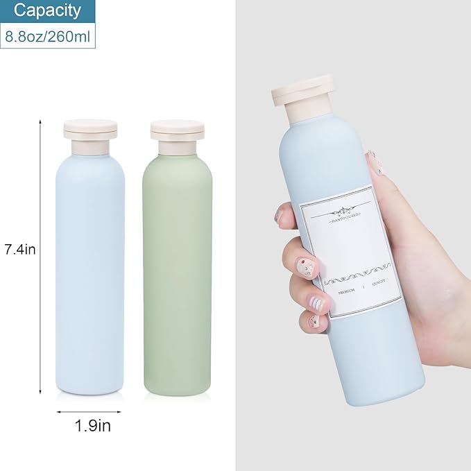 8.8 oz Plastic Travel Shampoo Bottles, Refillable Flip Cap Squeeze Bottles - Image 2