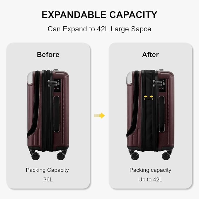 LEVEL8 Grace Carry on Luggage Airline Approved, 20 Inch Expandable Hardside - Image 7
