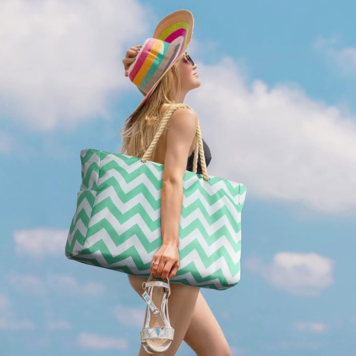 Becokan Beach Bags for Women Large Waterproof Beach Tote Bag Zipper Beach Bags - Image 5