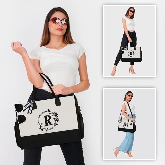 TOPDesign Personalized Initial Canvas Tote Bag, - Image 5