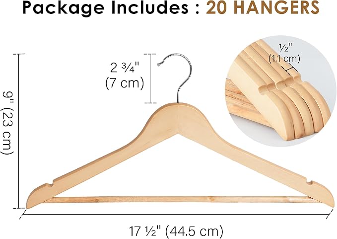 StorageWorks Wooden Hangers 20 Pack, Wood Coat Hanger - Image 3