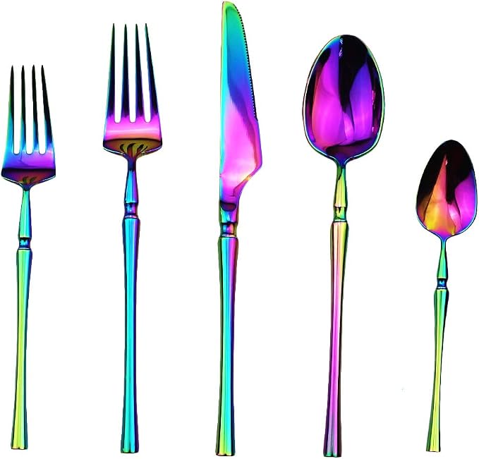 Gugrida Rainbow Silverware Set, 5-Piece 18/10 Stainless Steel Flatware Cutlery - Image 2