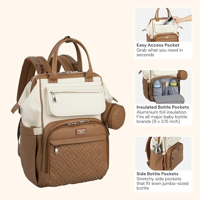 BabbleRoo Leather Diaper Bag Backpack, Unisex Stylish Travel Back Pack Nappy - Image 4