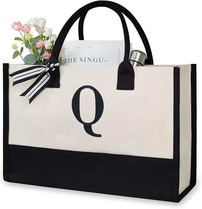 TOPDesign Embroidery Initial Canvas Tote Bag, Personalized Present Bag by TOPDesign