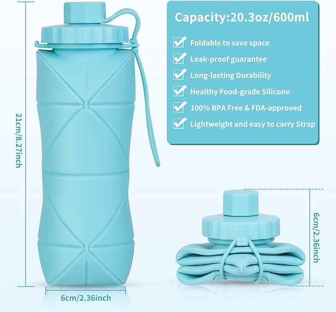 Silicone Collapsible Water Bottles, Lightweight Reusable Leakproof - Image 2