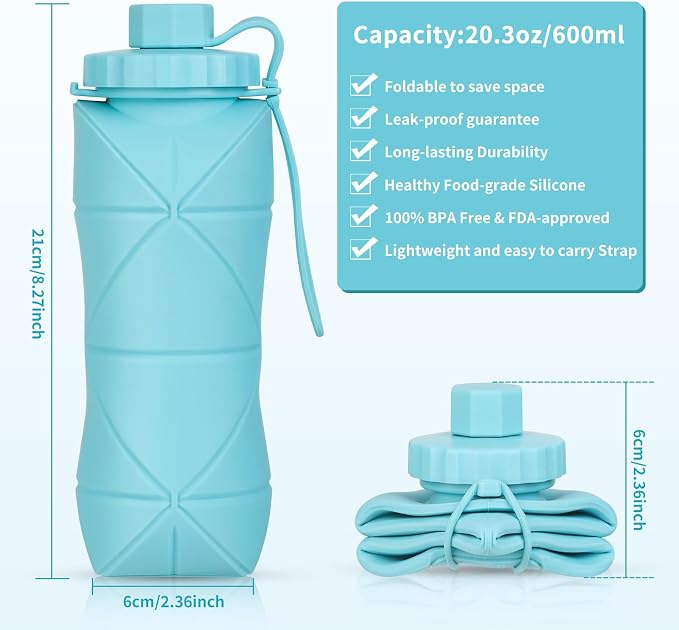 Silicone Collapsible Water Bottles, Lightweight Reusable Leakproof - Image 2