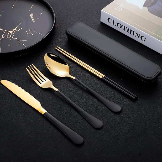 Black Portable Flatware Cutlery Set, TWUTGAYW Stainless Steel Travel Utensils - Image 8