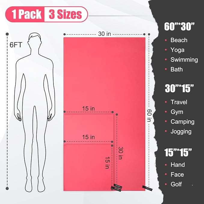 Quick Dry Travel Towel, 3 Sizes 1 Pack Camping Microfiber Towel, Lightweight - Image 2
