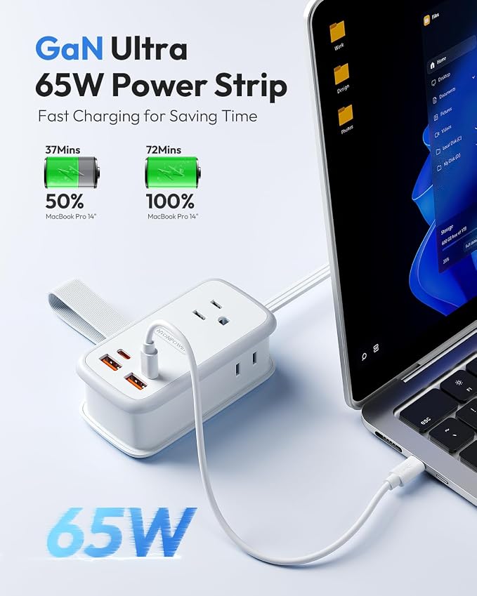 NTONPOWER GAN Ultra 65W USB Charging Station, 7 in 1 Travel Power Strip - Image 2
