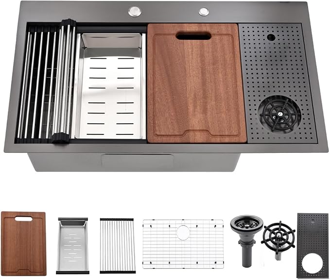 33 Inch Black Drop In Kitchen Sink by Bokaiya