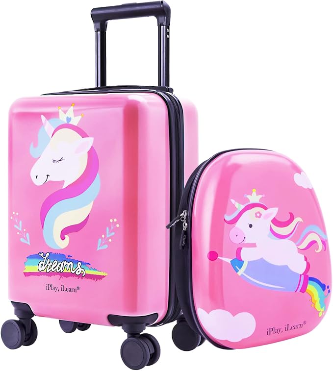 iPlay, iLearn Unicorn Kids Luggage, Girls Carry on Suitcase, Toddler Rolling by iPlayiLearnLLC