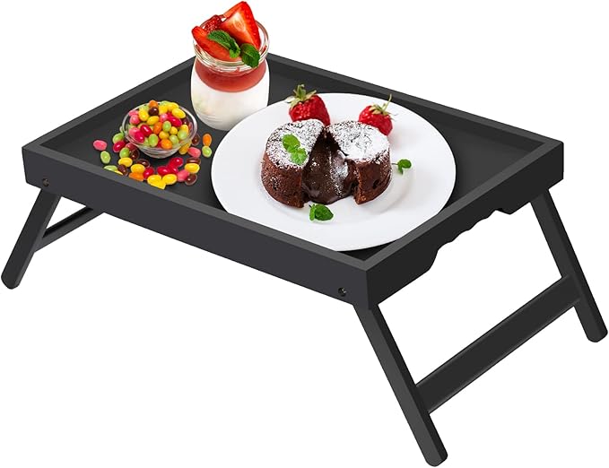 Artmeer Bed Tray Table with Folding Legs, Bamboo Breakfast in Bed by Artmeer