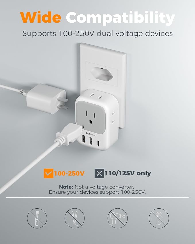 TESSAN Brazil Plug Adapter 2 Pack, 7 in 1 US to Brazil Power Adapter - Image 6