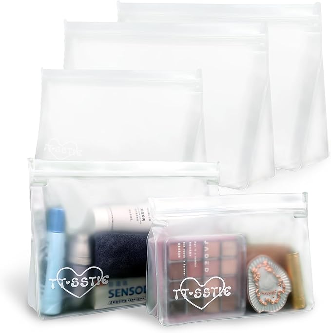 5 Pack Clear Toiletry bags, TSA Approved Quart Size Zipper Bags, PEVA Material by TT%C2%B7SSTIE