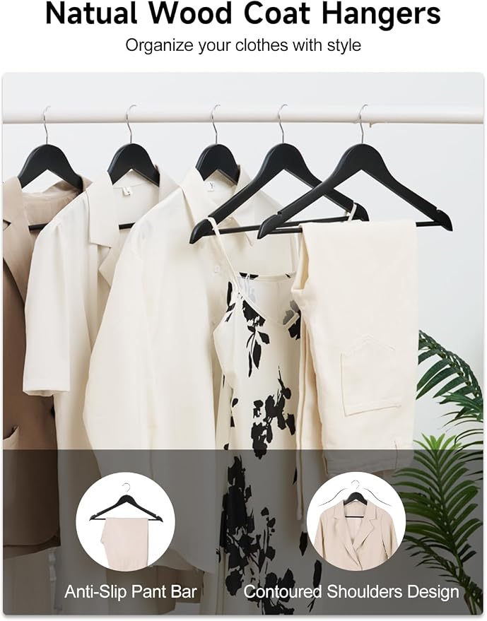 StorageWorks Black Wooden Hangers, 30 Pack Wood Hanger - Image 4