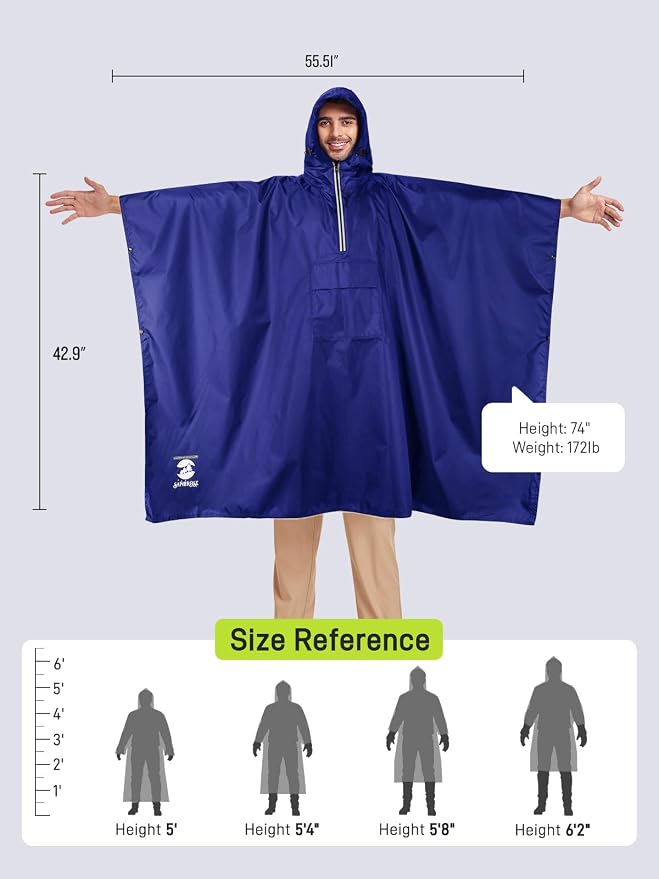 SaphiRose Hooded Rain Poncho Waterproof Raincoat Jacket - Image 2