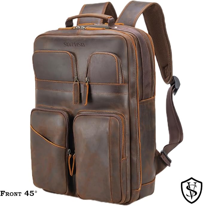STAR VISTA Angelo 17.3" Vintage Full Grain Leather Laptop Backpack - Image 2