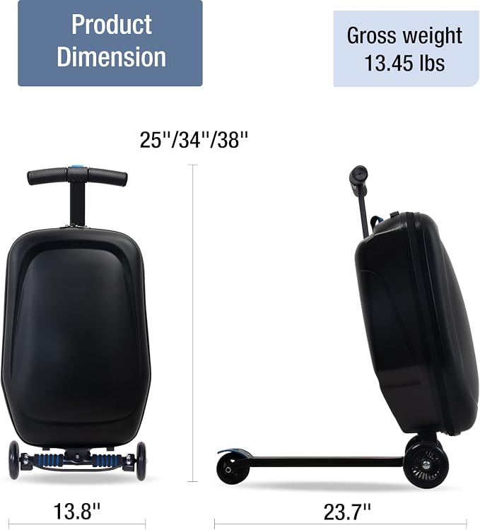 20" Scooter Suitcase for Kids, 2-in-1 Ride On Luggage - Image 7