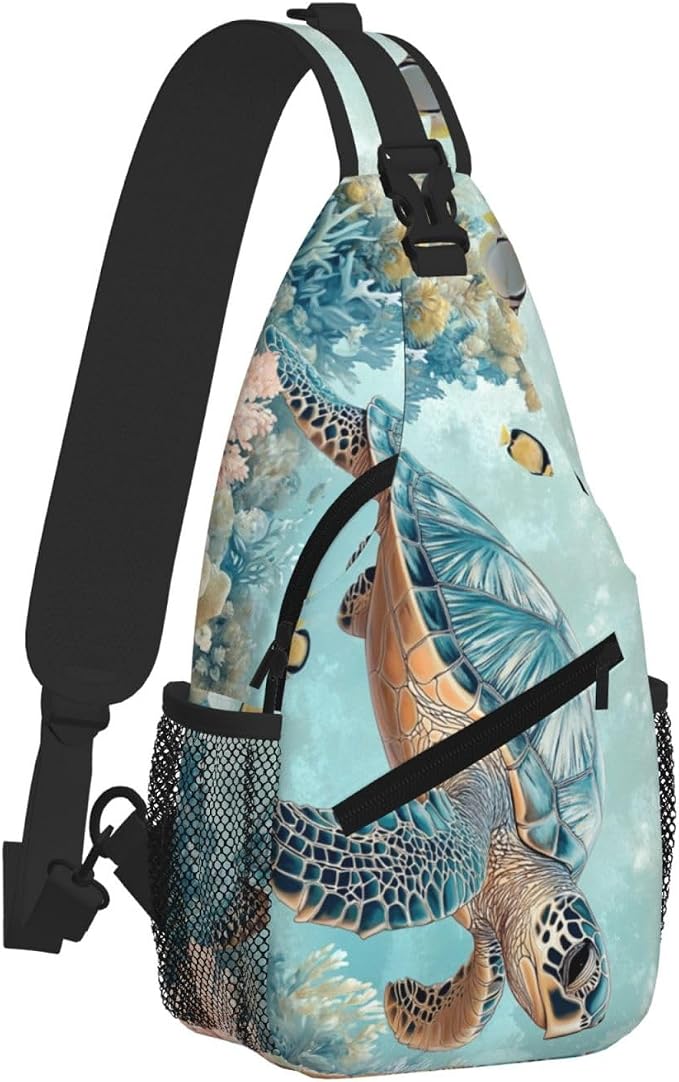 SUPLUCHOM Sling Bag Turtle Sea Coral Ocean Hiking Daypack Crossbody Shoulder - Image 2