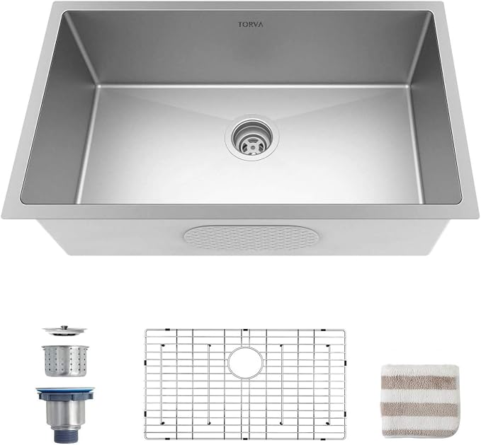 TORVA 32-Inch Undermount Kitchen Sink, Premium 304 Stainless Steel Bar Sink by TORVA