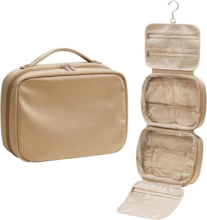 EACHY Hanging Toiletry Bag, Satin 4 Compartments Travel Toiletry Bags by EACHY