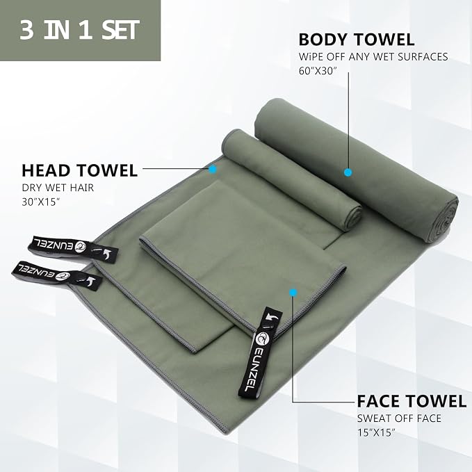 Eunzel Quick Dry Camping Towel, Microfiber Travel Towel 3 Size at 1 Pack - Image 2