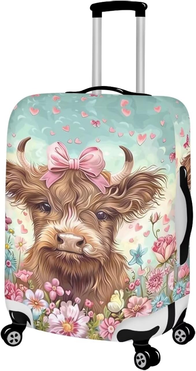 Highland Cow Suitcase Cover Flower Suitcase Protector Fits 18-21 Inch Luggage - Image 2