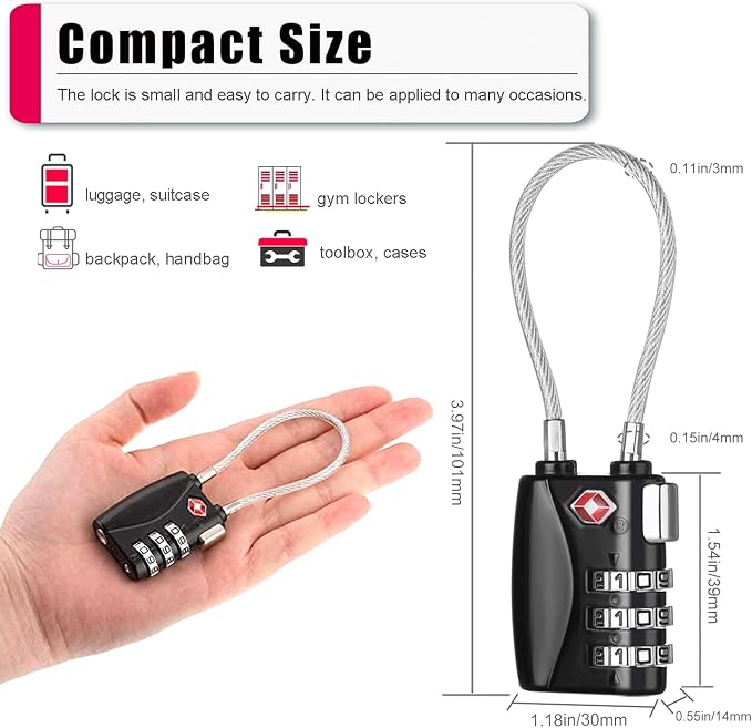 ZHEGE TSA Luggage Locks 4 Pack Travel Padlocks - Image 5