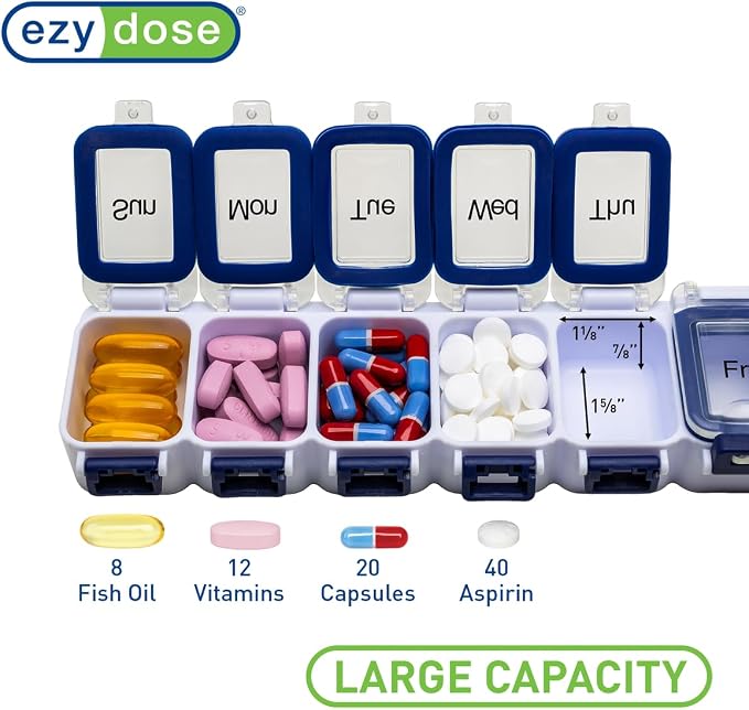 EZY DOSE Weekly Pill Planner, Medicine Case, Vitamin Organizer Box, Waterproof - Image 3