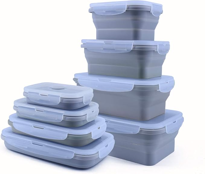 4 Pack Collapsible Silicone Food Containers Storage Lunch Bento Box by LEISIDY