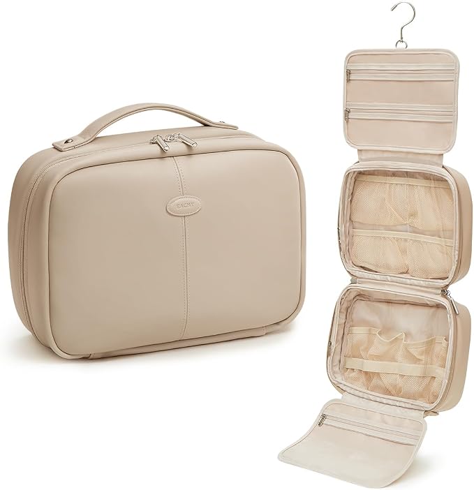 EACHY Toiletry Bag with Hanging Hook, Travel Makeup Bag PU Leather Cosmetic Bags by EACHY
