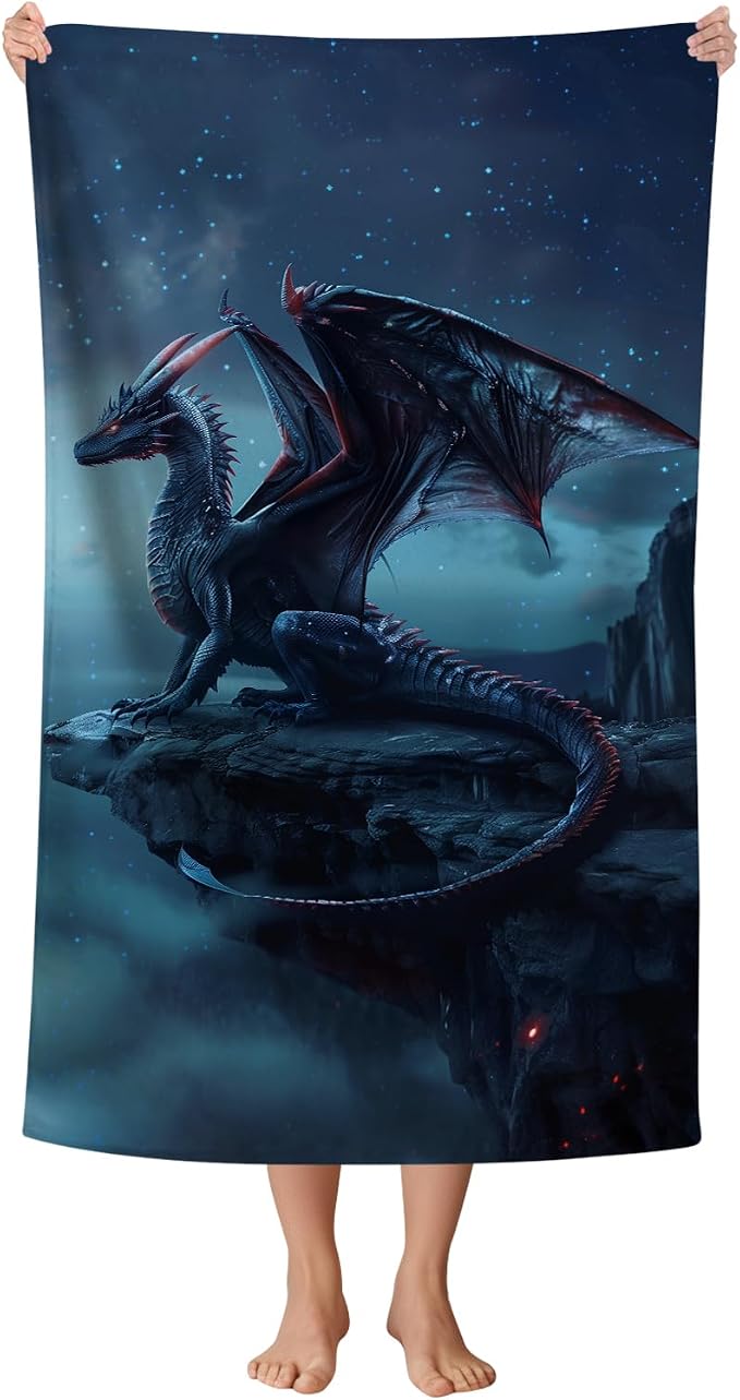 WZOMT Microfiber Dragons Beach Towel, Cool Funny Blue Dragons Standing on The by WZOMT
