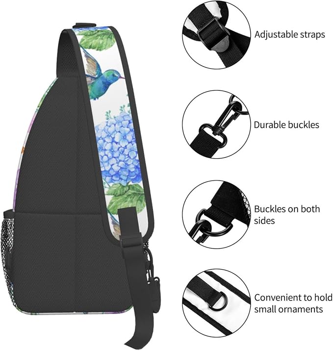 SUPLUCHOM Sling Bag Spring Hummingbird Flower Hydrangea Hiking Daypack - Image 5