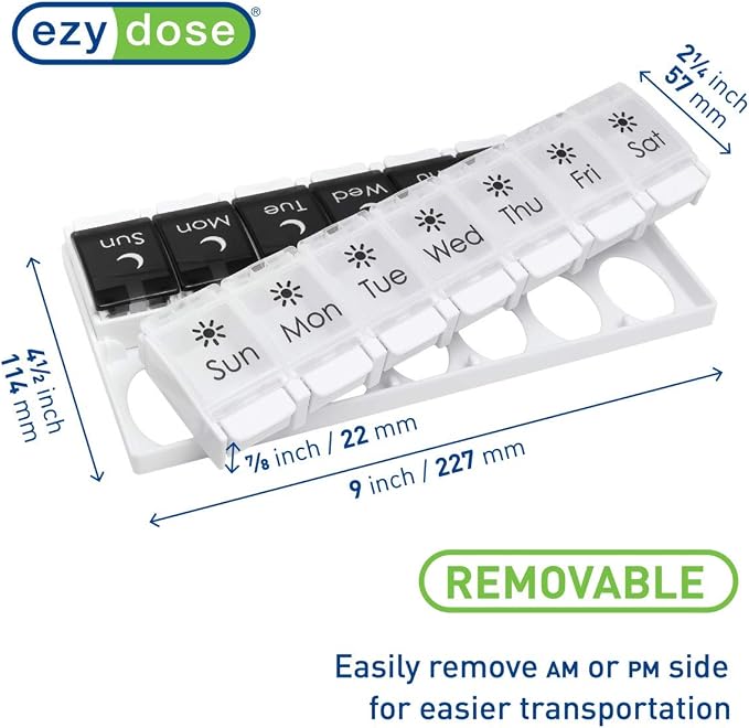 EZY DOSE Push Button Pill Case, Medicine Planner, Vitamin Organizer, 2 Times a - Image 2