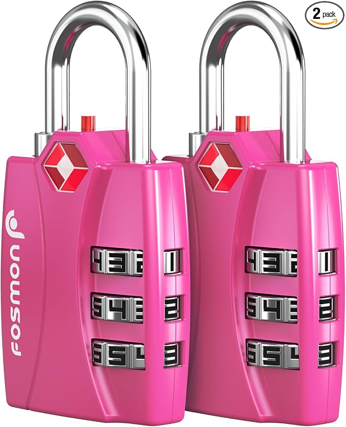 Fosmon TSA Approved Pink Locks for Luggage. Cute Locker Suitcase Lock by Fosmon