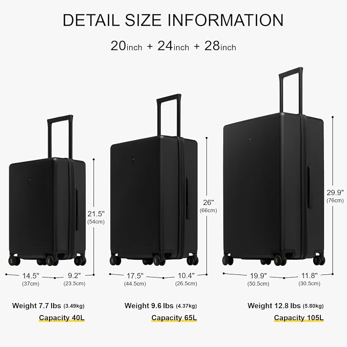LEVEL8 Elegance Matte Luggage Set, 20 Inch Carry-on Luggage, 24&28 Large - Image 3