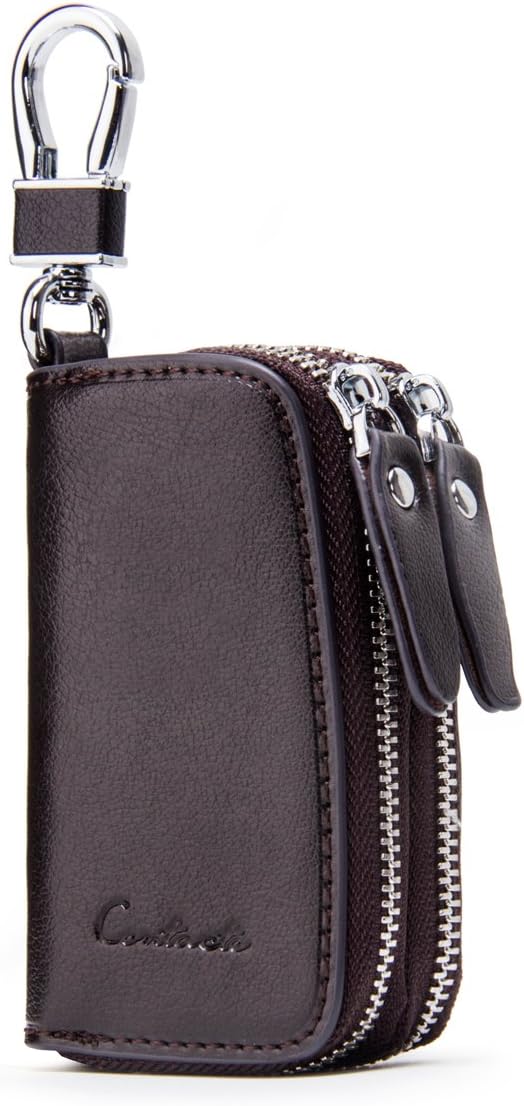 CONTACTS Car Key Case Small Leather Double Zipper Key Holder by CONTACTS