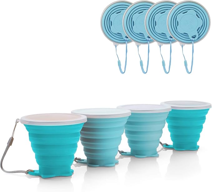 JBER Silicone Collapsible Travel Cup, 4 Pack Silicone Folding Camping Cup by JBER