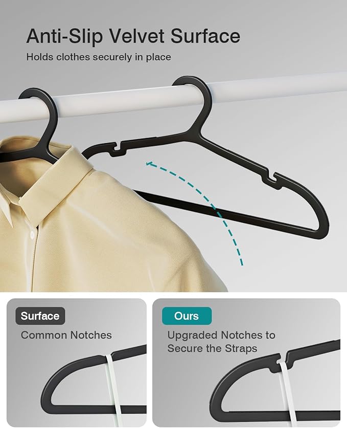 100 Pack Clothes Hangers, Non Slip Plastic Coat Hangers, Space Saving Hangers - Image 5