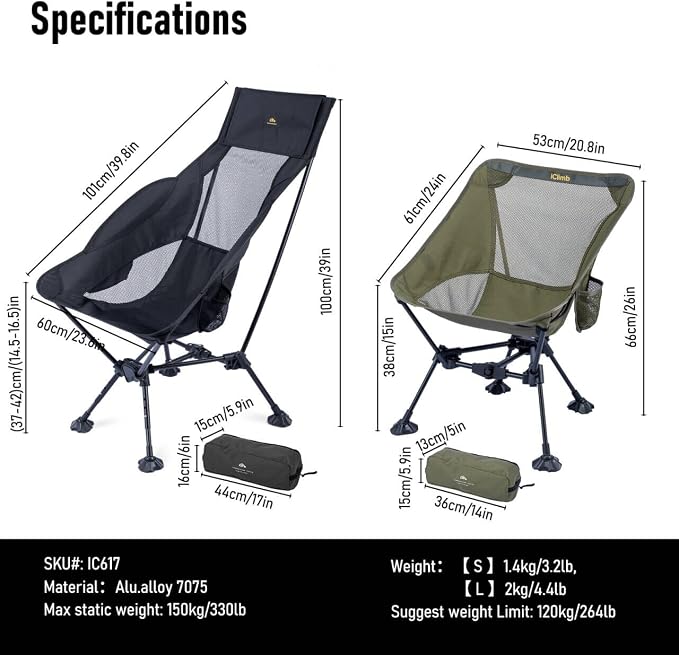iClimb Ultralight Compact Camping Folding Beach Chair - Image 3