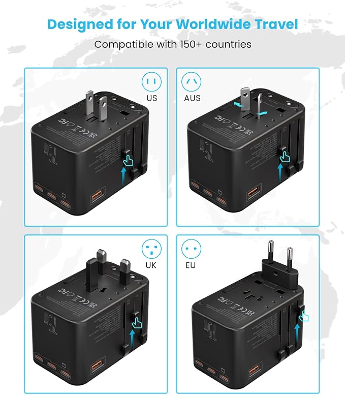 Universal Travel Adapter, VINTAR 75W GaN International Power Adapter - Image 3