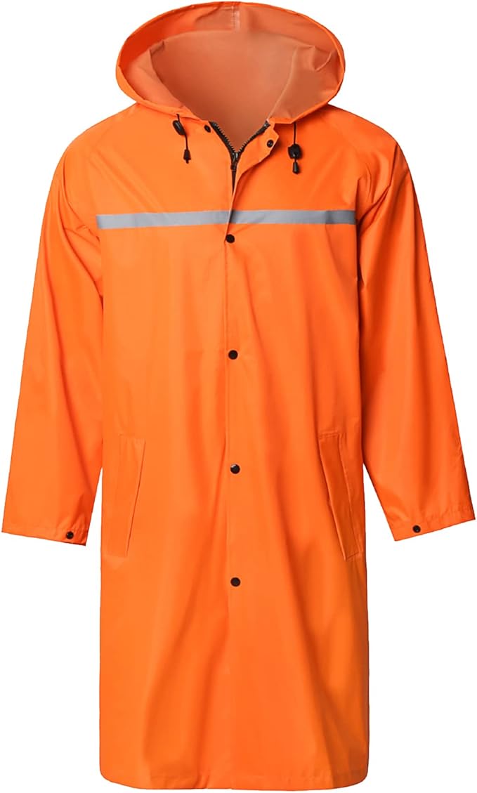 Mens Long Hooded Safety Rain Jacket Waterproof Emergency Raincoat Poncho by SaphiRose