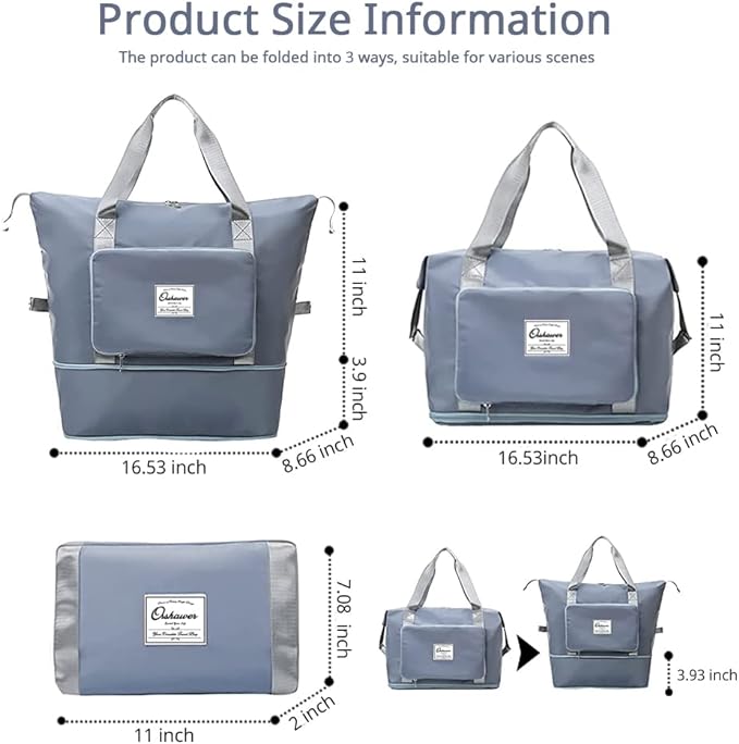 Large Capacity Foldable Travel Bag Expandable Portable Carry on Bag Dry&Wet - Image 2