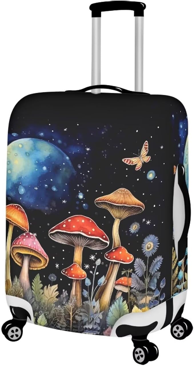 Butterfly Mushroom Print Travel Suitcase Cover Protector Elastic Zipper Closure - Image 2
