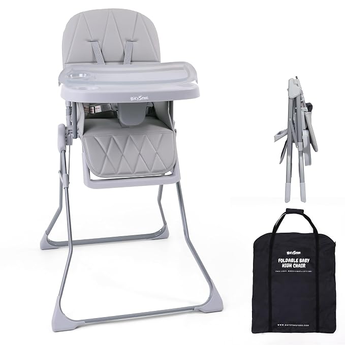 Foldable Baby High Chair with Easy Clean Double-Layer Tray, Adjustable Foot Rest by Bicystar