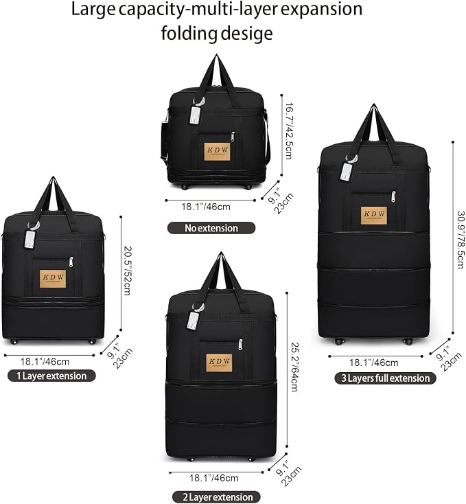Foldable Travel Bag with Wheels, Extendable Tote Bag, Roller Expandable Luggage - Image 4